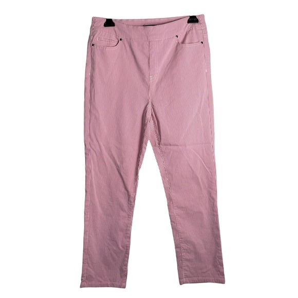 Mario Serrani Pants - Mario Serrani Italy Women's Comfort Stretch Capri Pink White Pinstripe MEDIUM